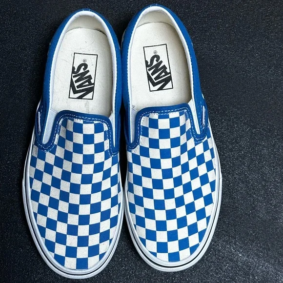 Vans Checkered Slip-On Sneakers Blue and White - Picture 2 of 4